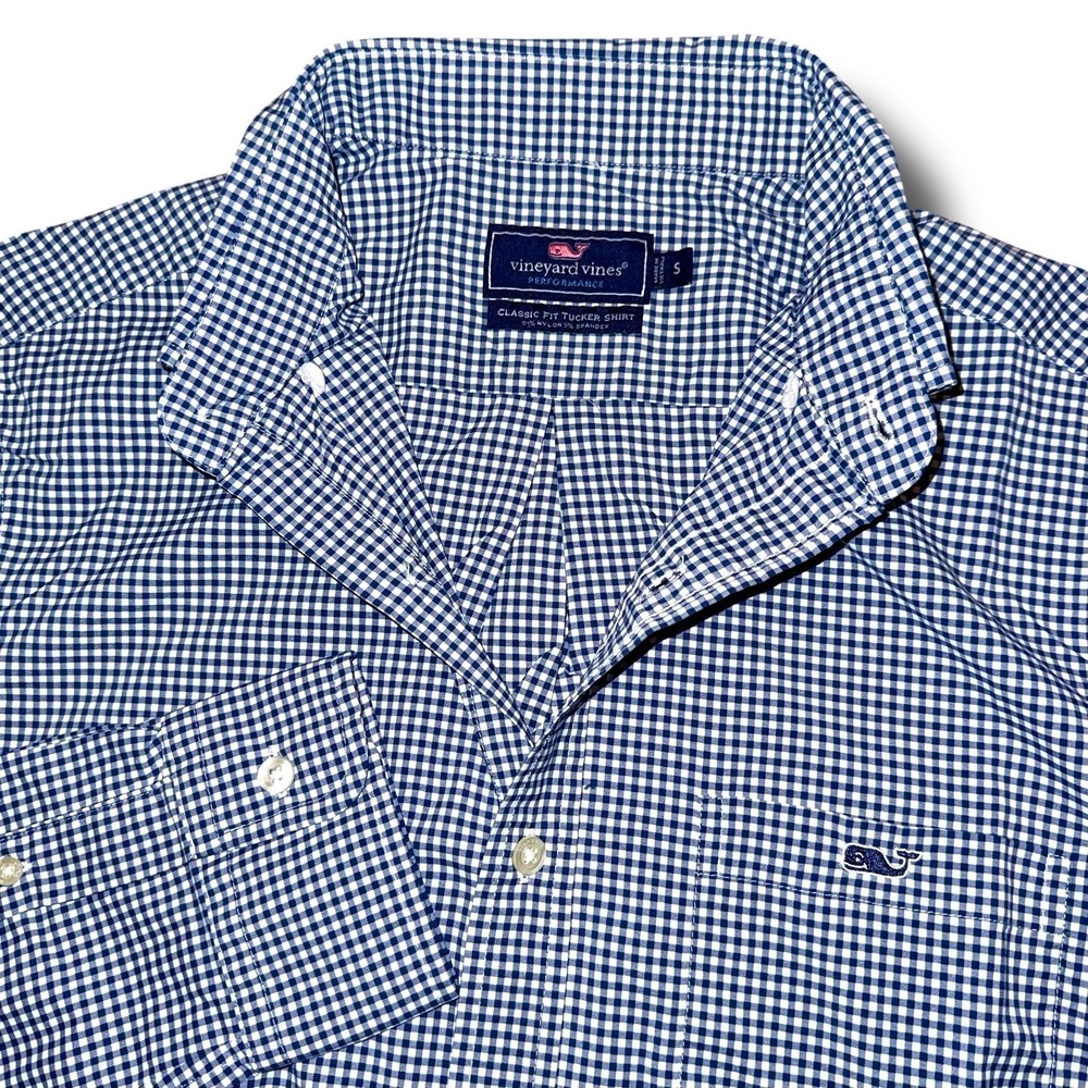 VINEYARD VINES Performance Shirt Small Gingham Classic-Fit Tucker Button-Down‎
